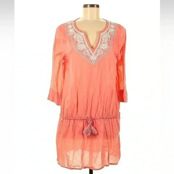 Lands’ End Orange Sherbet Cotton Embroidered Swimsuit Coverup Size M Medium - Picture 3 of 5